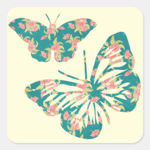 Pretty Floral Butterflies Square Sticker