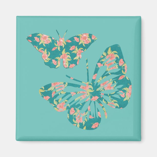 Pretty Floral Butterflies Teal Magnet (Front)