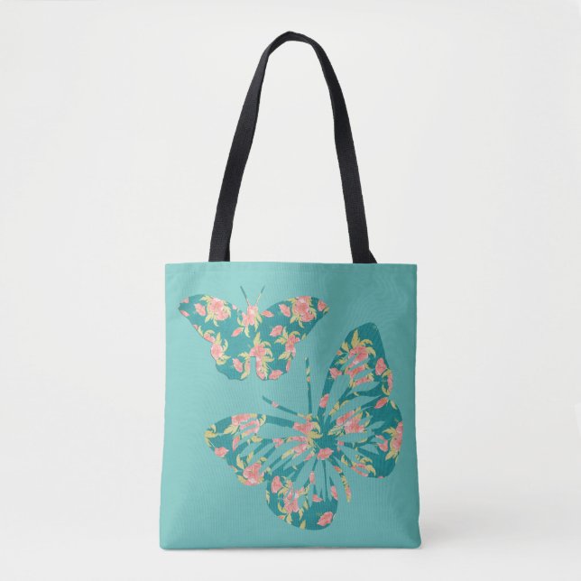 Pretty Floral Butterflies Tote Bag (Front)