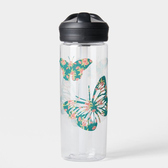 Pretty Floral Butterflies Water Bottle (Front)