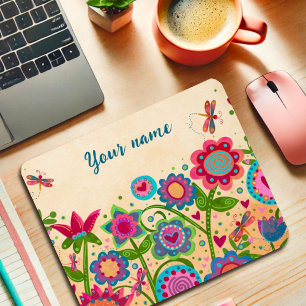 Pretty Floral Cheerful Your Name Custom Mouse Mat