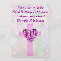 PRETTY FLORAL CHRISTIAN 90TH BIRTHDAY INVITATION