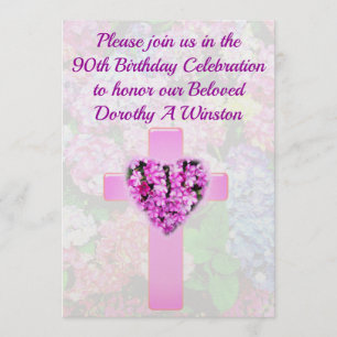 PRETTY FLORAL CHRISTIAN 90TH BIRTHDAY INVITATION