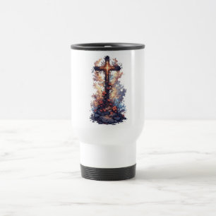 Pretty Floral Christian Cross Travel Mug