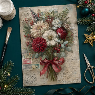 Pretty Floral Christmas Bouquet Decoupage  Tissue Paper