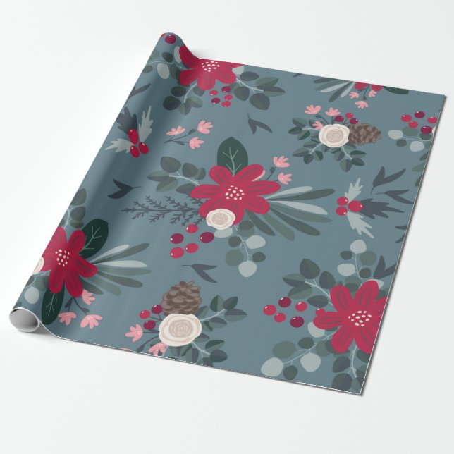 Pretty Floral Christmas Paper (Unrolled)