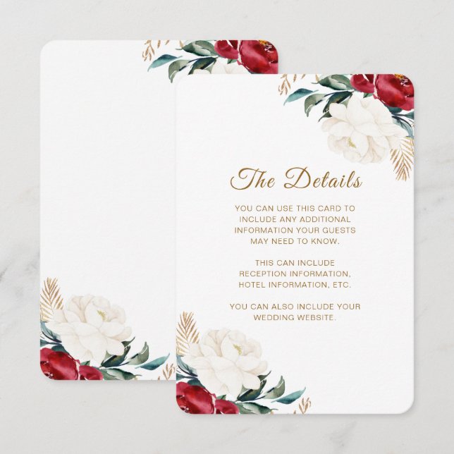 Pretty Floral Christmas Wedding Guest Information  Enclosure Card (Front/Back)