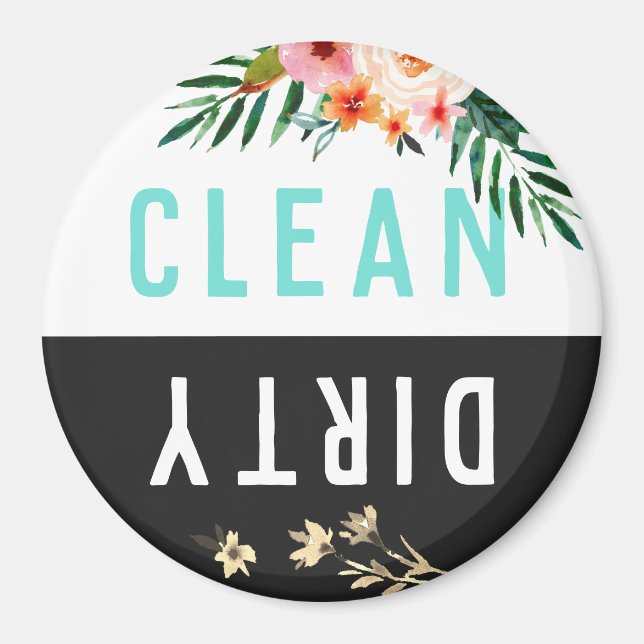 Pretty Floral CLEAN DIRTY Dishwasher Magnet (Front)