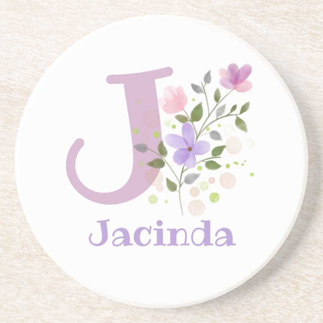 Pretty Floral Coaster with Wearer's Initial & Name (Front)