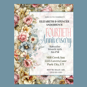 Pretty Floral Collage 40th Wedding Anniversary Invitation