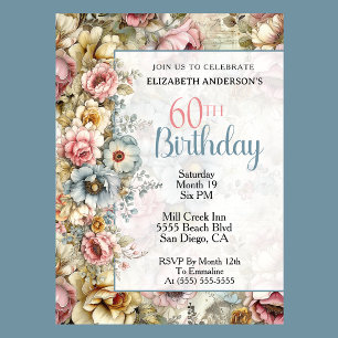Pretty Floral Collage 60th Birthday Invitation