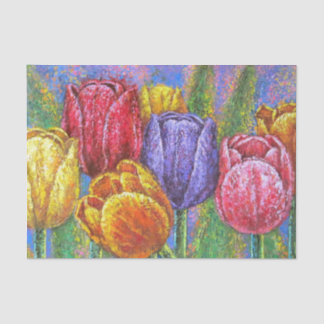 Pretty Floral Colourful Tulips Decoupage Painting Tissue Paper