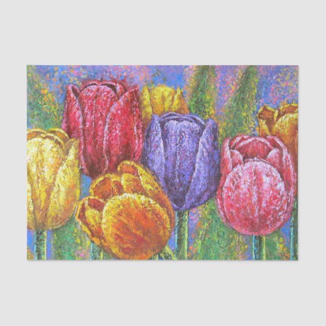 Pretty Floral Colourful Tulips Decoupage Painting Tissue Paper (Front)