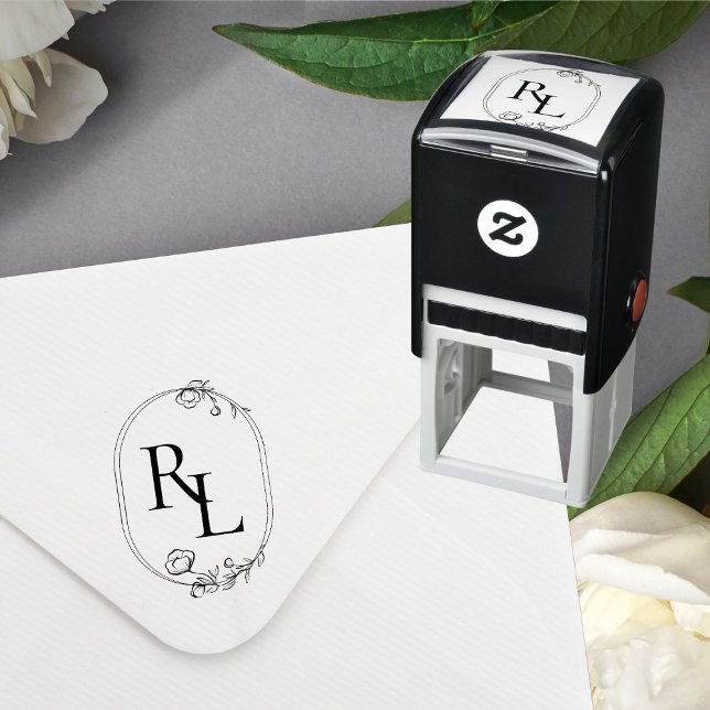 Pretty Floral Couple Initials Wedding Monogram Self-inking Stamp (Creator Uploaded)