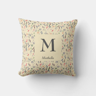 Pretty FLORAL Cream Personalised MONOGRAM Cushion