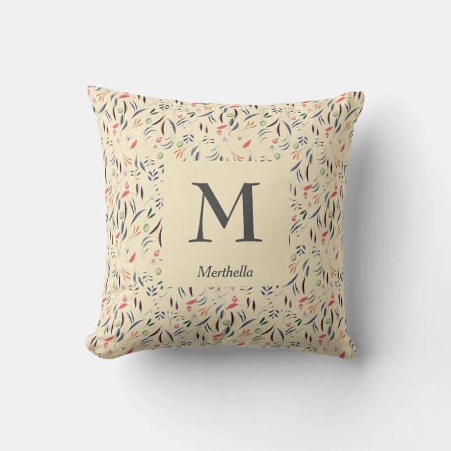 Pretty | FLORAL Cream | Personalised | MONOGRAM Cushion (Front)