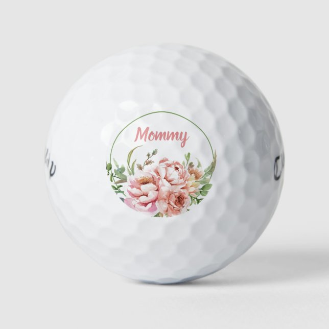Pretty Floral Custom Name Golf Balls | Mummy (Front)
