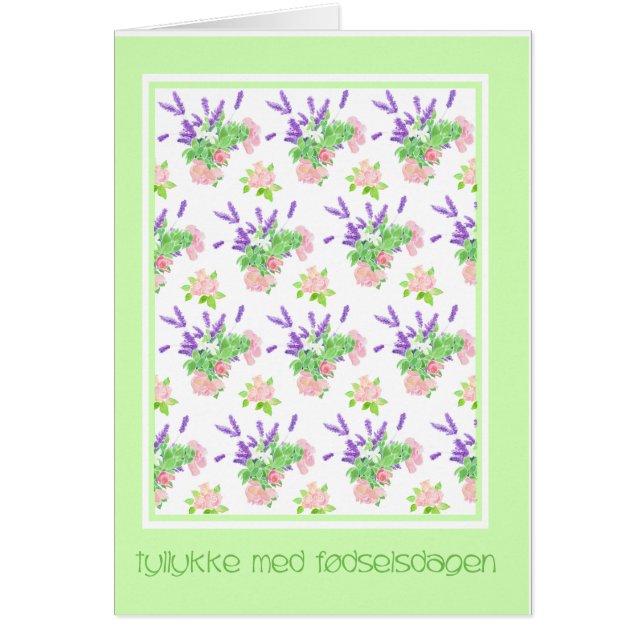 Pretty Floral Danish Language Greeting Birthday (Front)