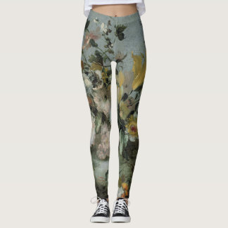 pretty floral design soft colors leggings