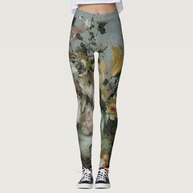 pretty floral design soft colors leggings (Front)