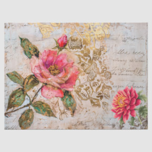 Pretty Floral Distressed Vintage Rose Decoupage  Tissue Paper
