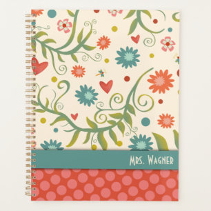 Pretty Floral Dragonfly Personalised Teacher Planner