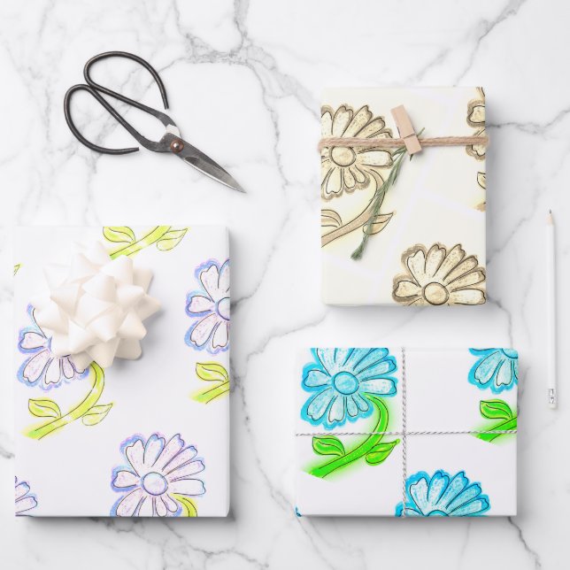 Pretty Floral Drawings  Wrapping Paper Sheet (Front)