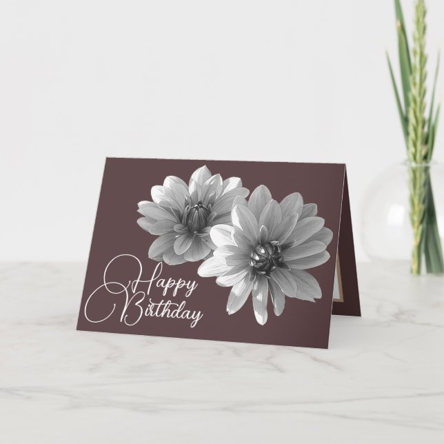 Pretty Floral Elegant Dahlia Flower Brown Birthday Card (Front)