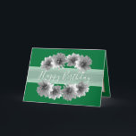 Pretty Floral Elegant Dahlia Flower Green Birthday Card<br><div class="desc">Decorative dahlias against a green-cyan colour background. The flowers surround the birthday greeting text which uses an attractive script typography font against a white translucent sash. The flowers cover the front of this card which can be used as a thank you card, a birthday card, or any other card of...</div>