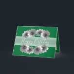 Pretty Floral Elegant Dahlia Flower Green Birthday Card<br><div class="desc">Decorative dahlias against a green-cyan colour background. The flowers surround the birthday greeting text which uses an attractive script typography font against a white translucent sash. The flowers cover the front of this card which can be used as a thank you card, a birthday card, or any other card of...</div>