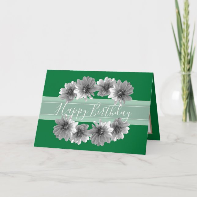 Pretty Floral Elegant Dahlia Flower Green Birthday Card (Front)
