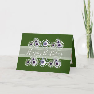 Pretty Floral Elegant Daisy Flower Green Birthday Card