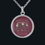 Pretty Floral Elephant Burgundy Personalised Sterling Silver Necklace<br><div class="desc">Pretty personalised elephant necklace.</div>