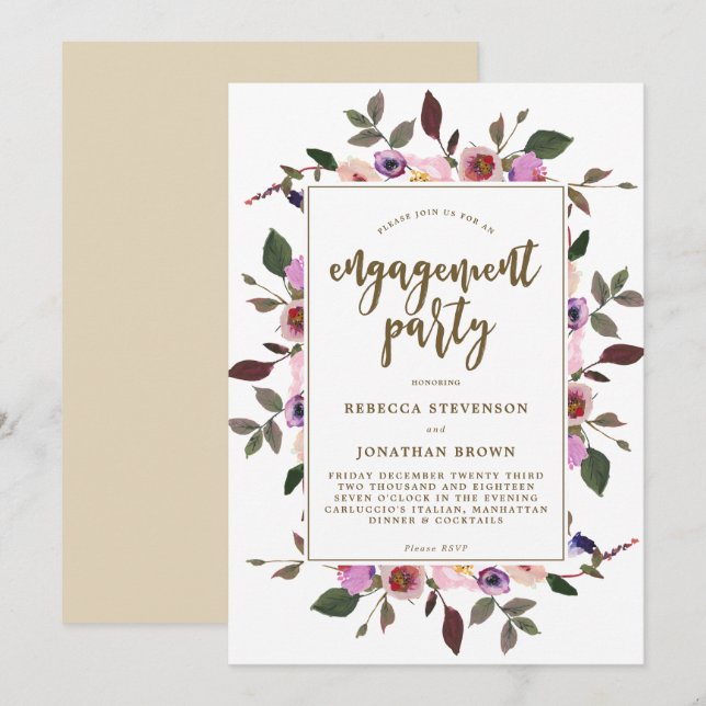 pretty floral engagement party invitation (Front/Back)
