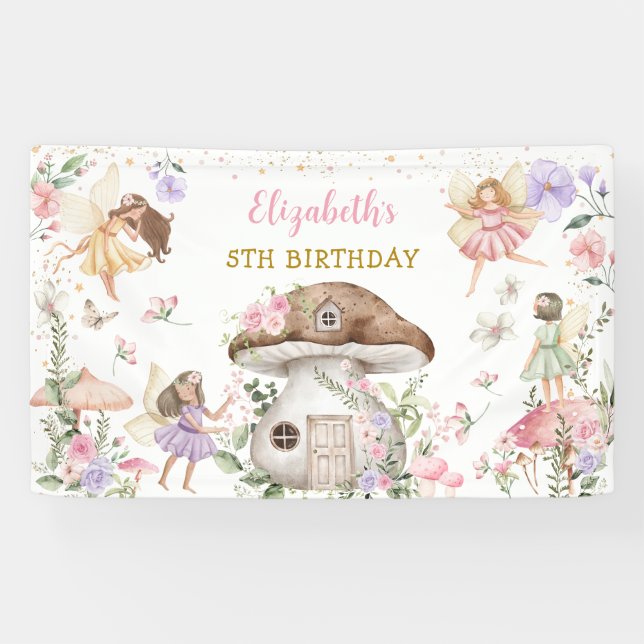 Pretty Floral Fairy Princess Girl Birthday Party Banner (Horizontal)