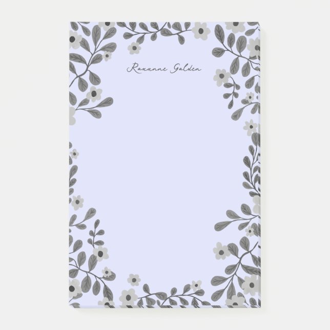 Pretty Floral Frame B&W CUSTOM NAME Notepad (Front)