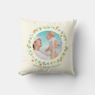 Pretty Floral Frame Custom Photo Best Mum Cushion