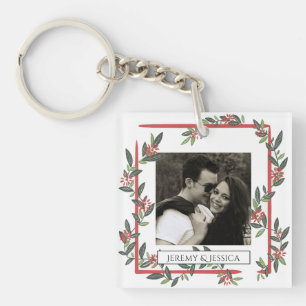 Pretty Floral Frame Custom Photo Personalised Key Ring