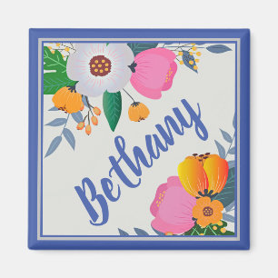 Pretty Floral Frame Personalised Magnet