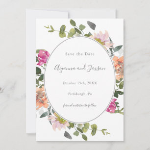 Pretty Floral Frame with Greenery Wedding Save The Date