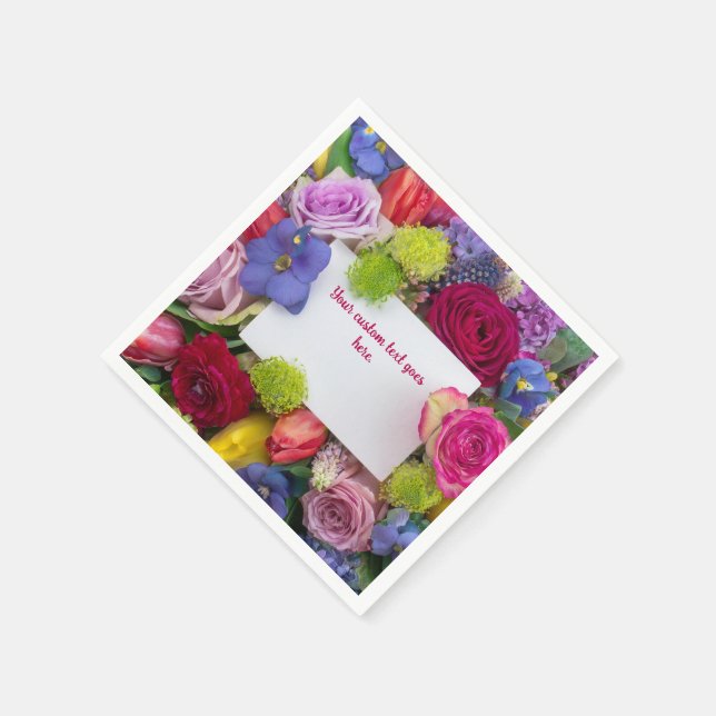 Pretty Floral Framed Roses Text Box Custom Napkin (Corner)