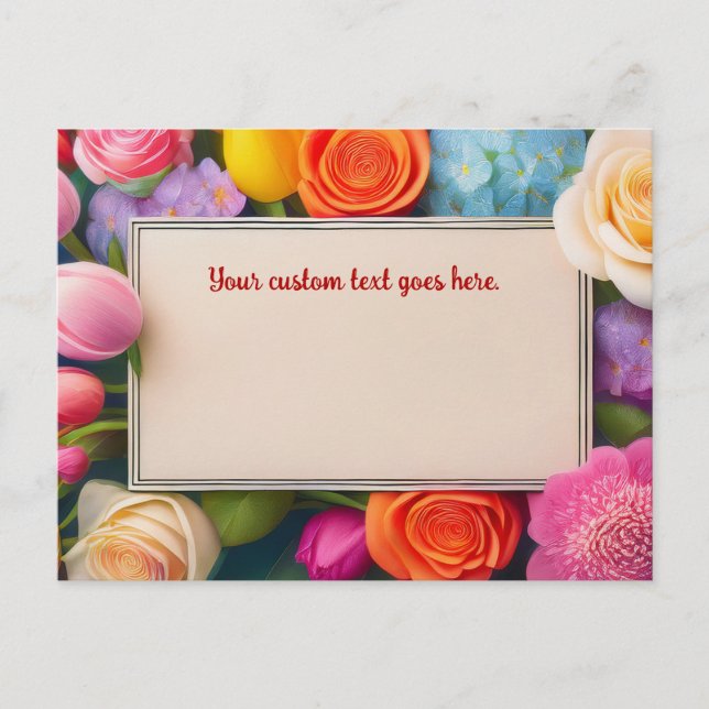 Pretty Floral Framed Roses Tulips Hydrangea Custom Postcard (Front)