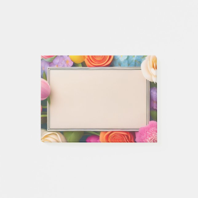 Pretty Floral Framed Roses Tulips Hydrangea Post-it Notes (Front)