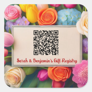 Pretty Floral Framed Wedding Gift Registry Custom Square Sticker