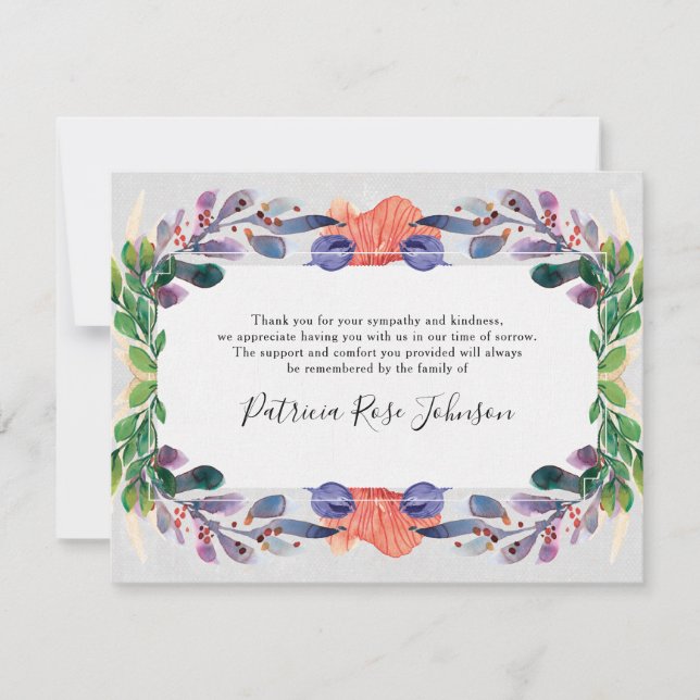 Pretty Floral Funeral Memorial Thank You Card (Front)