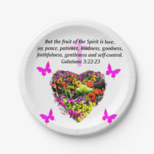 PRETTY FLORAL GALATIANS FRUITS OF THE SPIRIT PAPER PLATE