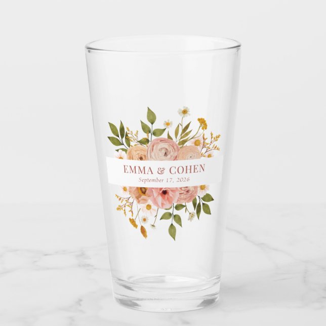 Pretty floral garden wedding favour glass (Front)