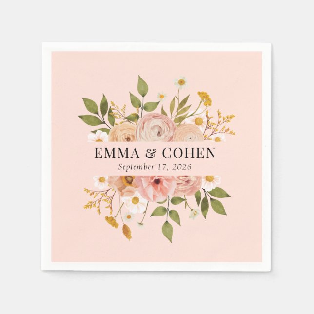 Pretty floral garden wedding napkin (Front)