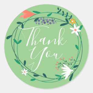 Pretty Floral Garland Thank You Classic Round Sticker