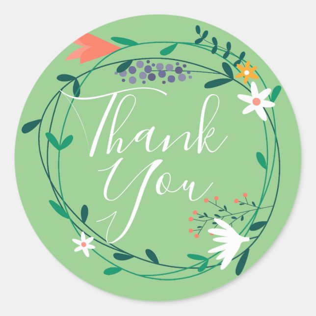 Pretty Floral Garland Thank You Classic Round Sticker (Front)